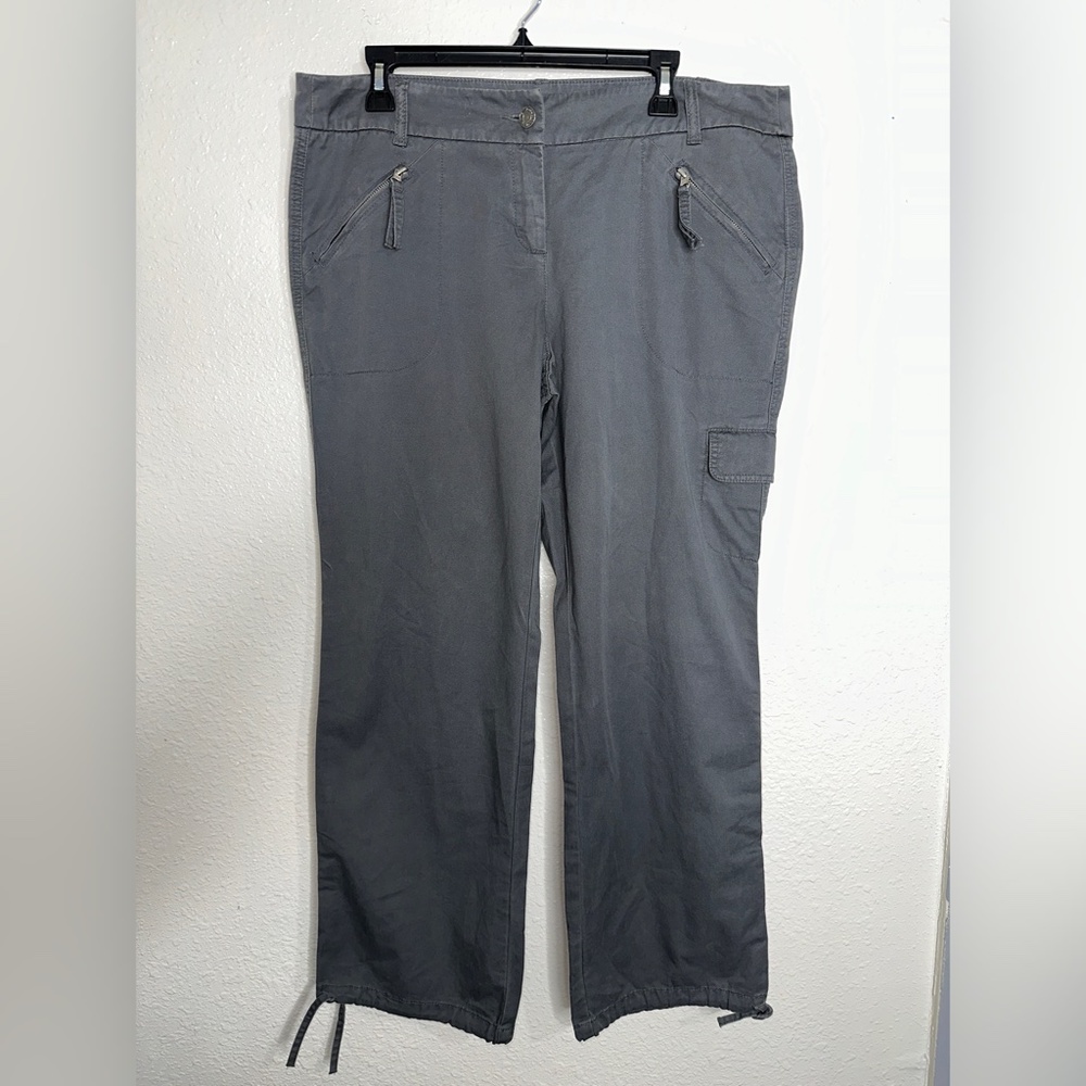 New York & Company Womens 14 Gray Cargo Pocket Drawstring Pants 100% Cotton